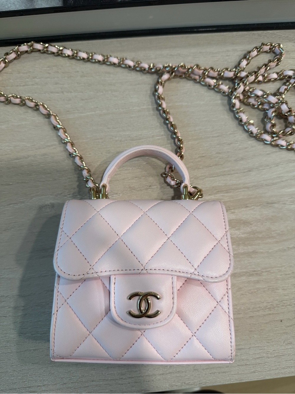 Chanel Pink Quilted Mini Top-Handle Crossbody Bag